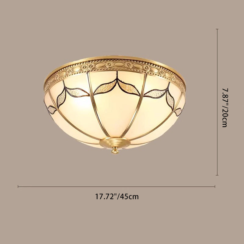 Lámpara de Techo Empotrada de Montura Redonda Vintage Tradicional con Pantalla de Vidrio y Marco de Cobre Completo de 3/4 Luces para Sala de Estar 