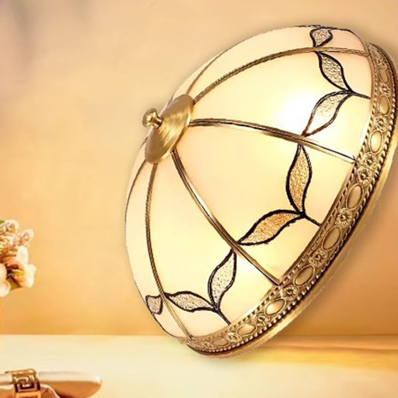 Lámpara de Techo Empotrada de Montura Redonda Vintage Tradicional con Pantalla de Vidrio y Marco de Cobre Completo de 3/4 Luces para Sala de Estar 