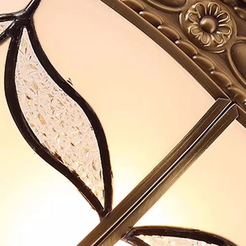 Lámpara de Techo Empotrada de Montura Redonda Vintage Tradicional con Pantalla de Vidrio y Marco de Cobre Completo de 3/4 Luces para Sala de Estar 
