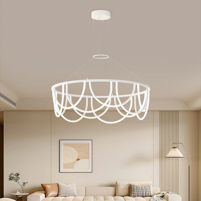 Modern Minimalist Long Line Round Iron Silicone LED Chandelier For Living Room