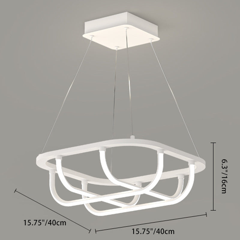 Modern Minimalist Long Line Square Basket Shape Iron Aluminum Silicone LED Chandelier For Living Room