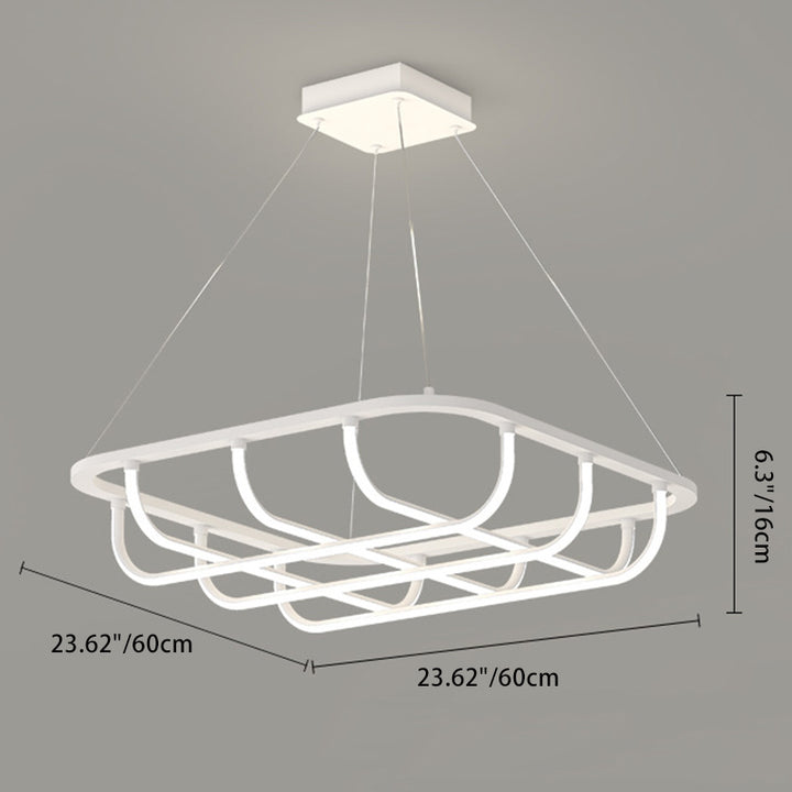 Modern Minimalist Long Line Square Basket Shape Iron Aluminum Silicone LED Chandelier For Living Room