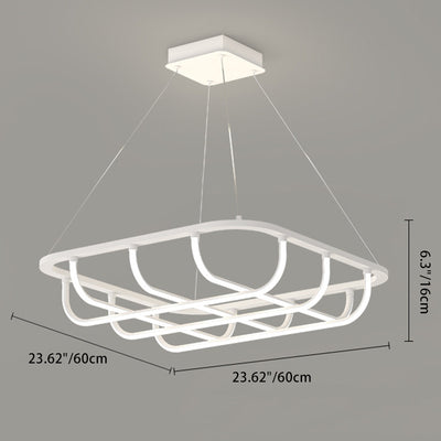 Modern Minimalist Long Line Square Basket Shape Iron Aluminum Silicone LED Chandelier For Living Room