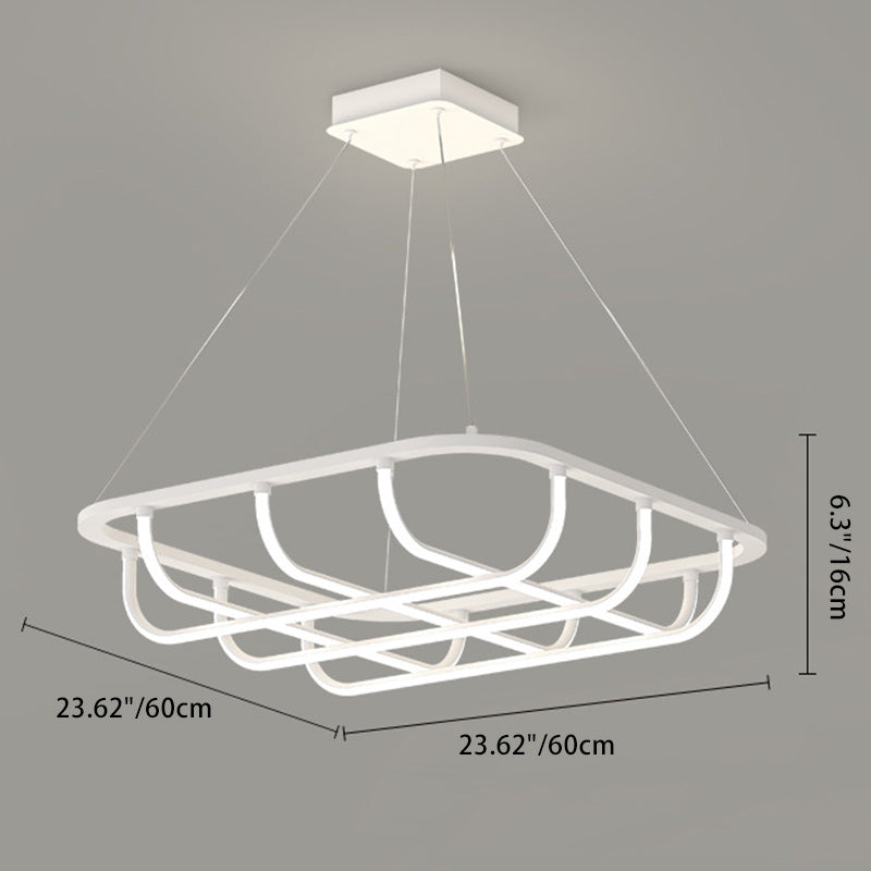 Modern Minimalist Long Line Square Basket Shape Iron Aluminum Silicone LED Chandelier For Living Room