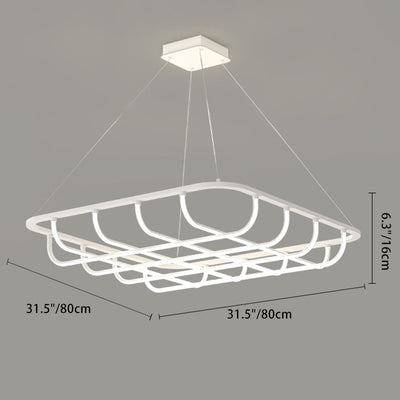 Modern Minimalist Long Line Square Basket Shape Iron Aluminum Silicone LED Chandelier For Living Room