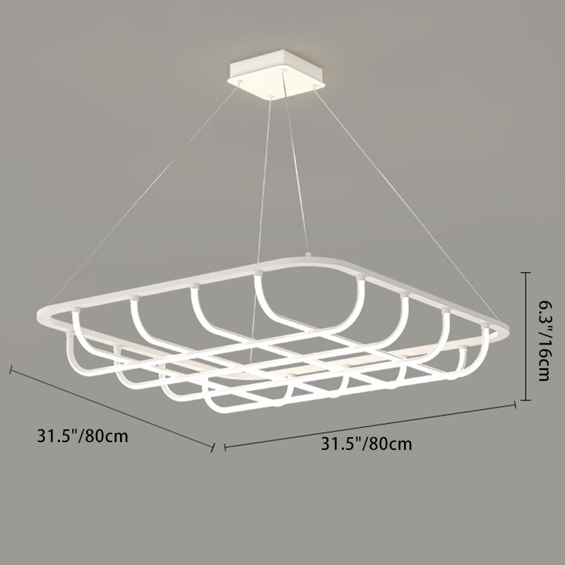 Modern Minimalist Long Line Square Basket Shape Iron Aluminum Silicone LED Chandelier For Living Room