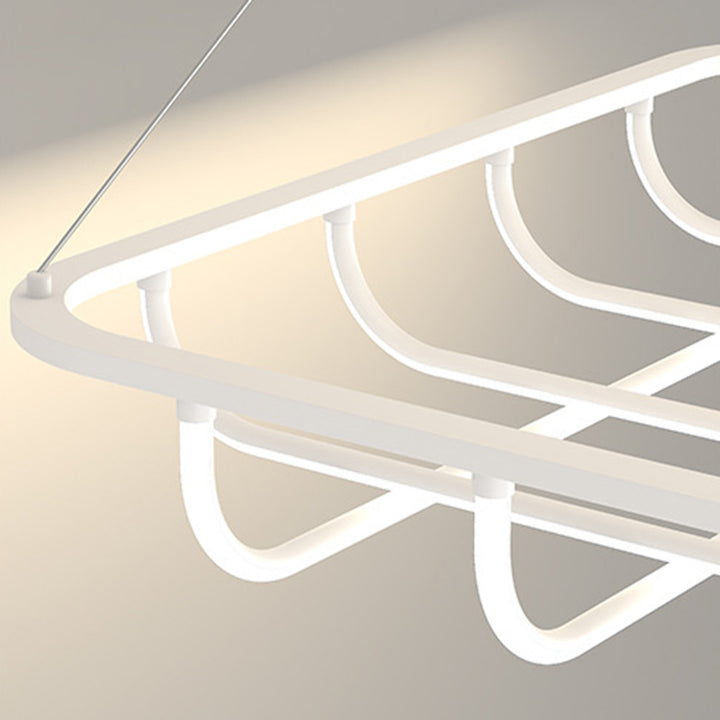 Modern Minimalist Long Line Square Basket Shape Iron Aluminum Silicone LED Chandelier For Living Room