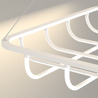 Modern Minimalist Long Line Square Basket Shape Iron Aluminum Silicone LED Chandelier For Living Room