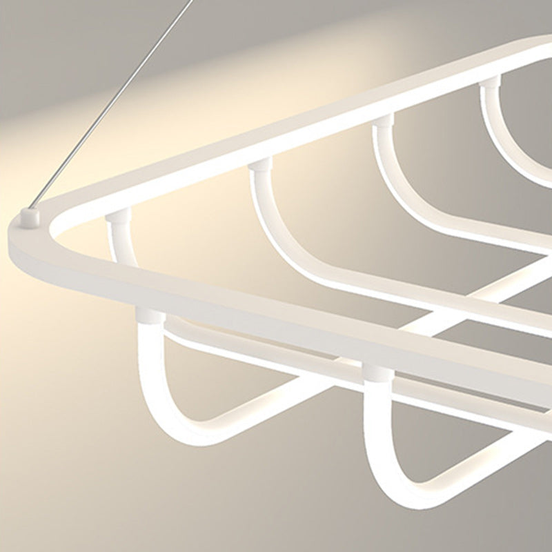 Modern Minimalist Long Line Square Basket Shape Iron Aluminum Silicone LED Chandelier For Living Room