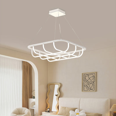 Modern Minimalist Long Line Square Basket Shape Iron Aluminum Silicone LED Chandelier For Living Room