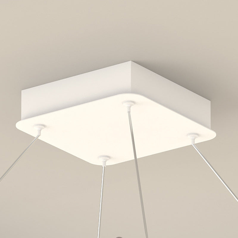 Modern Minimalist Long Line Square Basket Shape Iron Aluminum Silicone LED Chandelier For Living Room