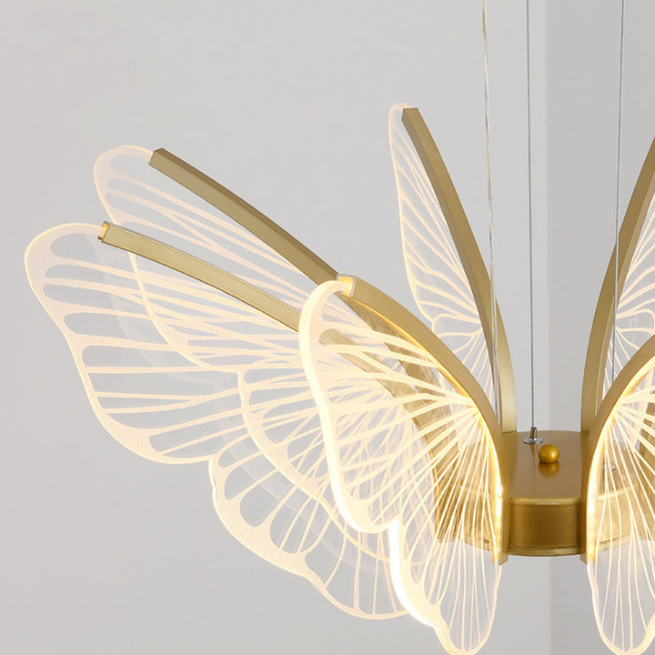 Zeitgenössischer kreativer runder Schmetterlings-LED-Kronleuchter aus Eisen, Aluminium und Acryl 