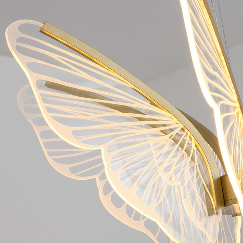 Zeitgenössischer kreativer runder Schmetterlings-LED-Kronleuchter aus Eisen, Aluminium und Acryl 