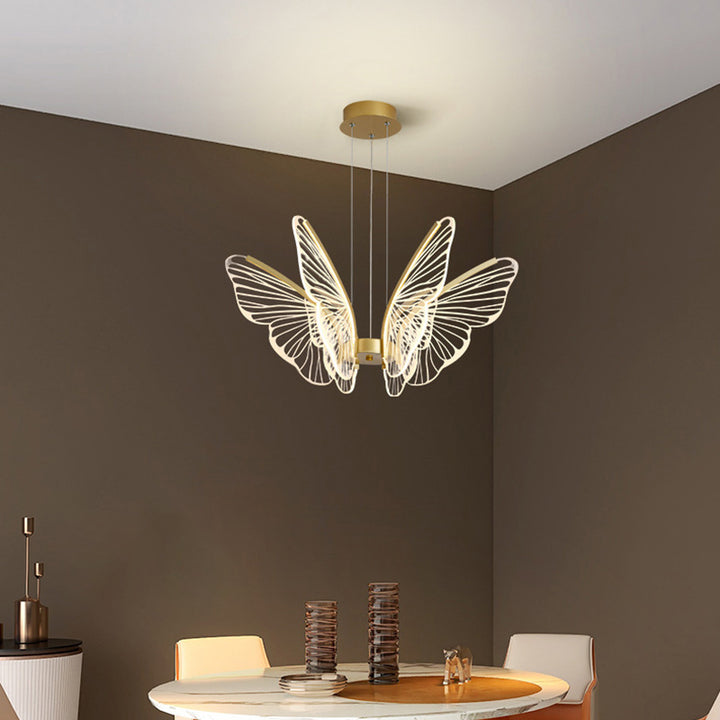 Zeitgenössischer kreativer runder Schmetterlings-LED-Kronleuchter aus Eisen, Aluminium und Acryl 