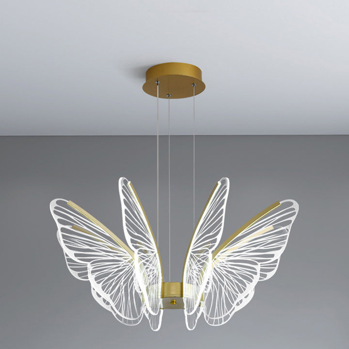 Zeitgenössischer kreativer runder Schmetterlings-LED-Kronleuchter aus Eisen, Aluminium und Acryl 