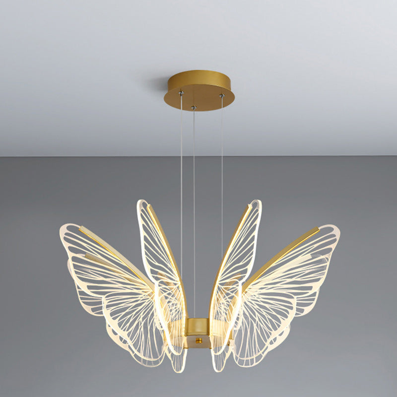 Zeitgenössischer kreativer runder Schmetterlings-LED-Kronleuchter aus Eisen, Aluminium und Acryl 