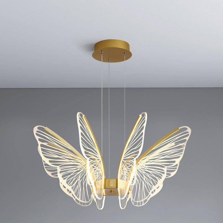 Zeitgenössischer kreativer runder Schmetterlings-LED-Kronleuchter aus Eisen, Aluminium und Acryl 