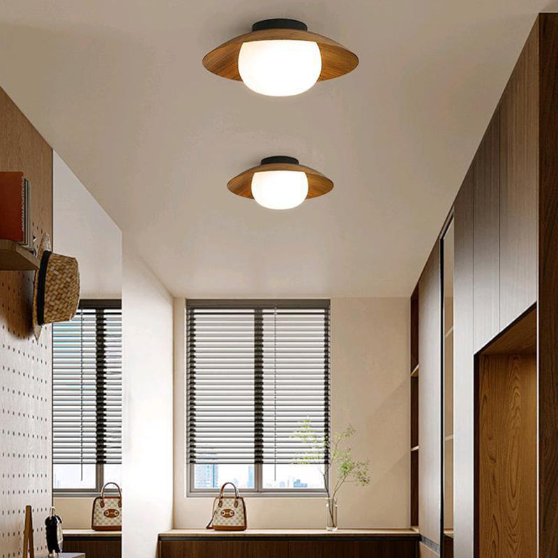 Contemporary Retro Round Bowl Dome Iron PE LED Semi-Flush Mount Ceiling Light for Living Room