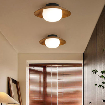 Contemporary Retro Round Bowl Dome Iron PE LED Semi-Flush Mount Ceiling Light for Living Room
