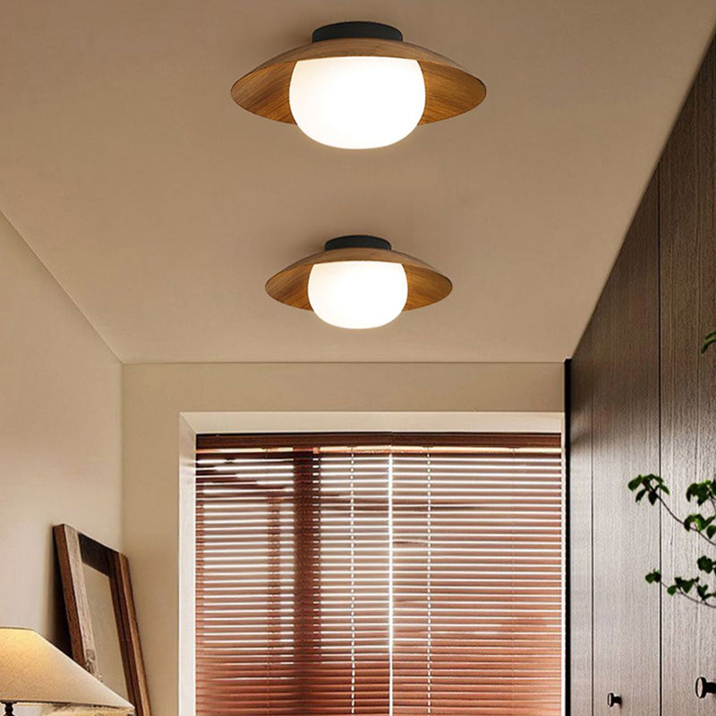 Contemporary Retro Round Bowl Dome Iron PE LED Semi-Flush Mount Ceiling Light for Living Room