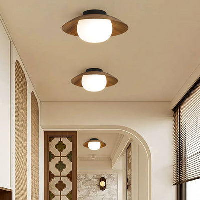 Contemporary Retro Round Bowl Dome Iron PE LED Semi-Flush Mount Ceiling Light for Living Room
