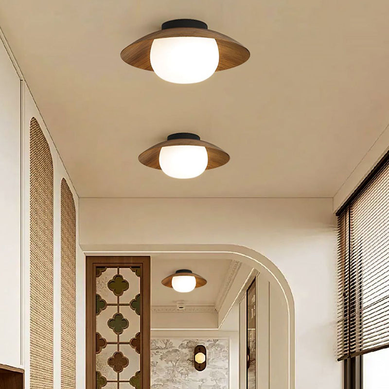 Contemporary Retro Round Bowl Dome Iron PE LED Semi-Flush Mount Ceiling Light for Living Room
