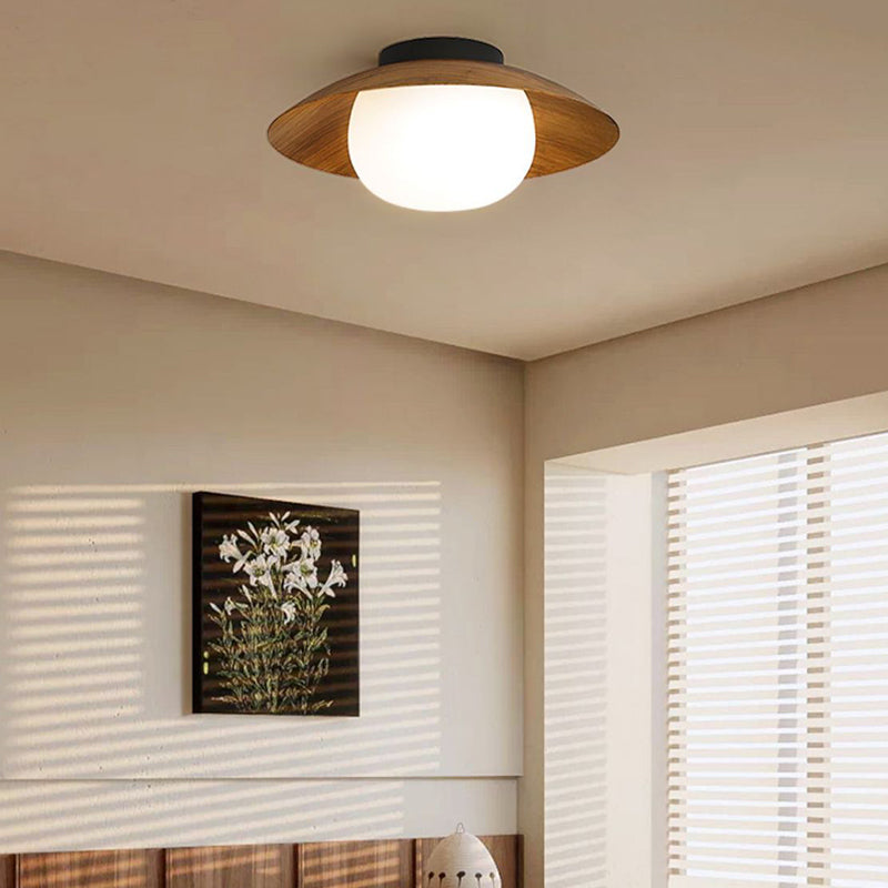 Contemporary Retro Round Bowl Dome Iron PE LED Semi-Flush Mount Ceiling Light for Living Room