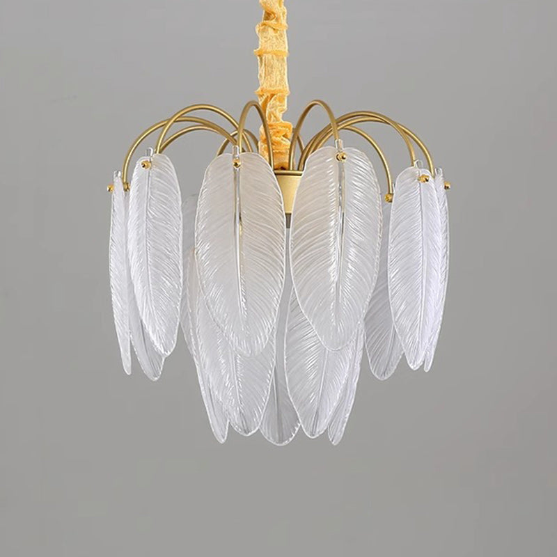 Contemporary Nordic Round Leaf Iron Frame Glass Shade 4/12/18 Light Chandelier For Living Room