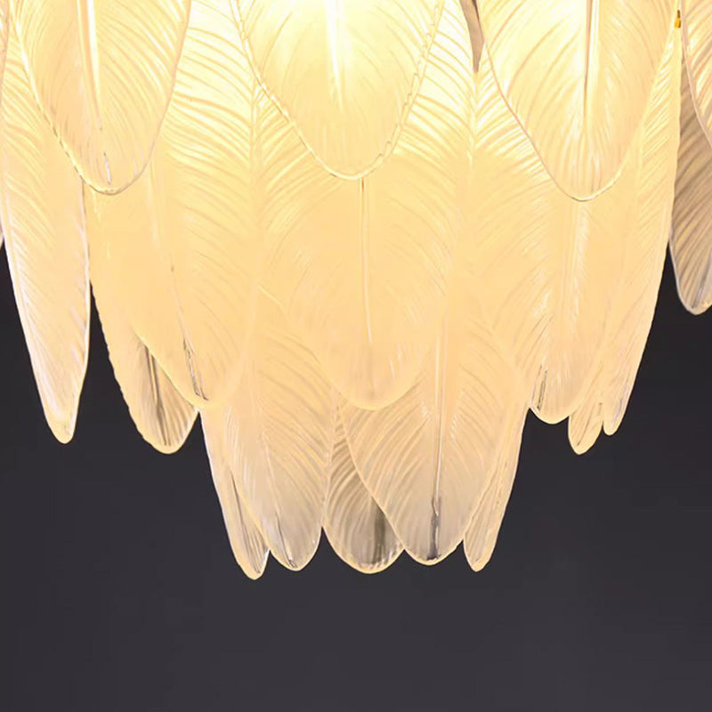 Contemporary Nordic Round Leaf Iron Frame Glass Shade 4/12/18 Light Chandelier For Living Room
