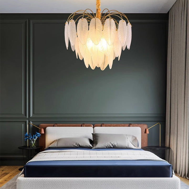 Contemporary Nordic Round Leaf Iron Frame Glass Shade 4/12/18 Light Chandelier For Living Room