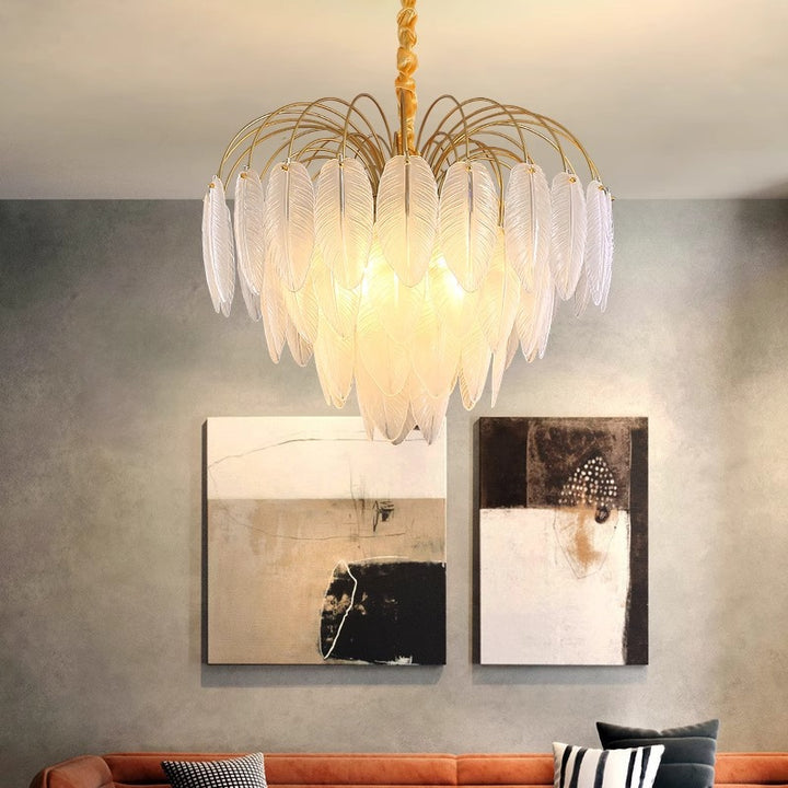 Contemporary Nordic Round Leaf Iron Frame Glass Shade 4/12/18 Light Chandelier For Living Room
