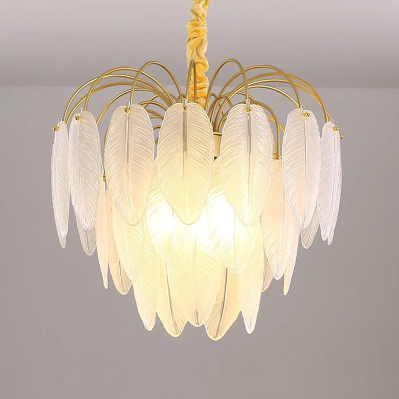 Contemporary Nordic Round Leaf Iron Frame Glass Shade 4/12/18 Light Chandelier For Living Room