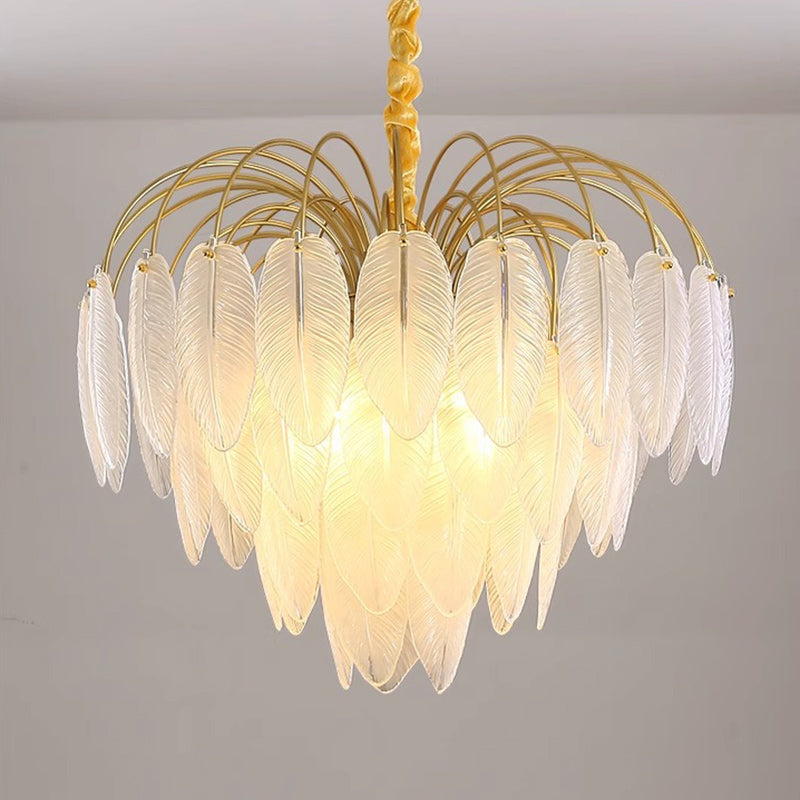 Contemporary Nordic Round Leaf Iron Frame Glass Shade 4/12/18 Light Chandelier For Living Room