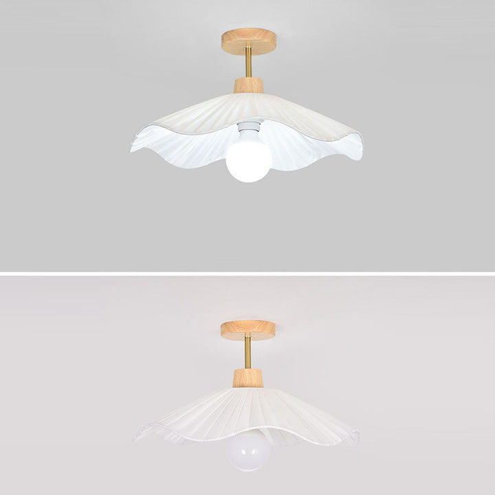 Moderne minimalistische runde Blumen-Deckenleuchte aus Holzstoff mit 1 Licht, halbbündige Montage, für Wohnzimmer 