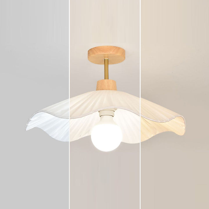 Moderne minimalistische runde Blumen-Deckenleuchte aus Holzstoff mit 1 Licht, halbbündige Montage, für Wohnzimmer 