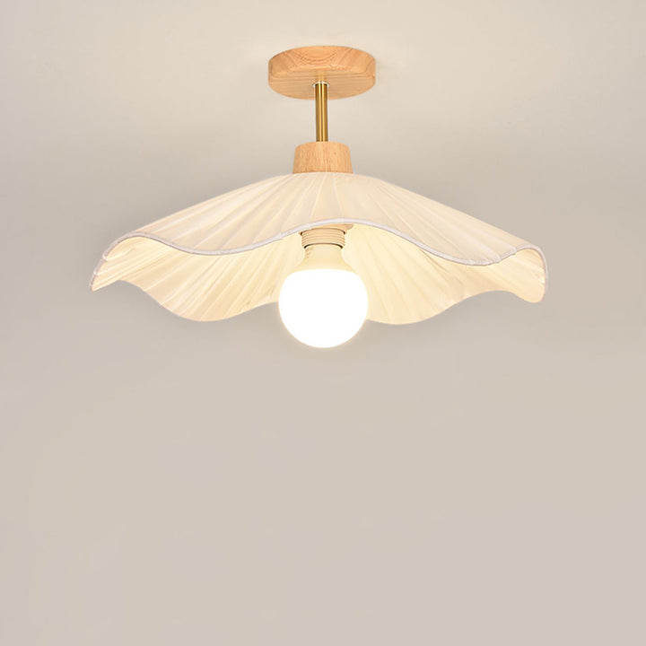 Moderne minimalistische runde Blumen-Deckenleuchte aus Holzstoff mit 1 Licht, halbbündige Montage, für Wohnzimmer 