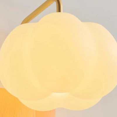 Applique murale 1 lumière en forme de citrouille carrée minimaliste moderne avec base en bois et abat-jour en plastique et fer pour salon 