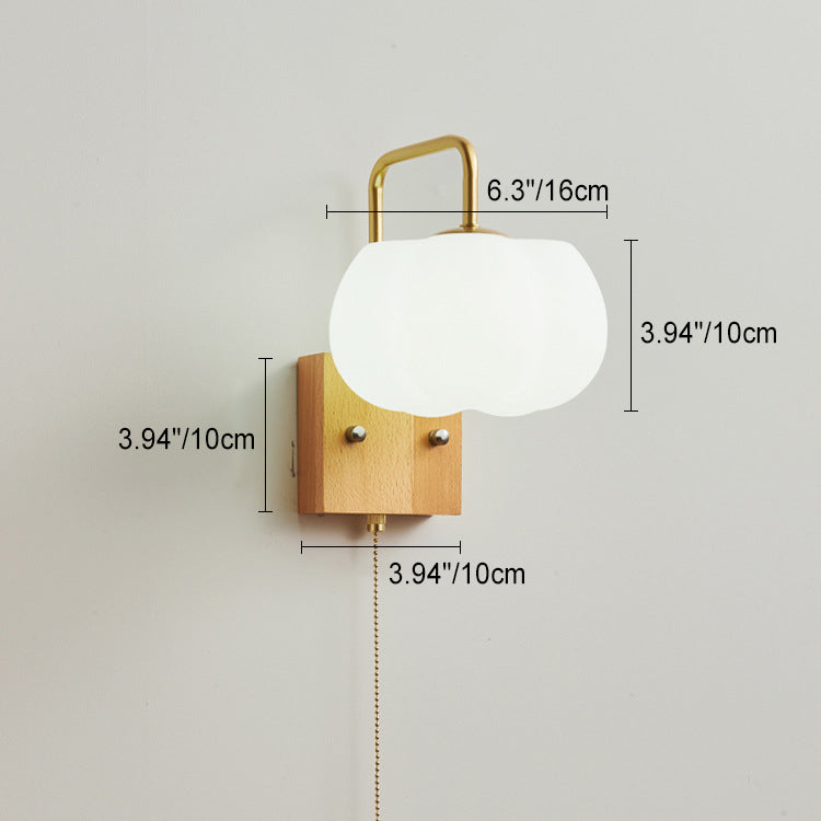 Applique murale 1 lumière en forme de citrouille carrée minimaliste moderne avec base en bois et abat-jour en plastique et fer pour salon 