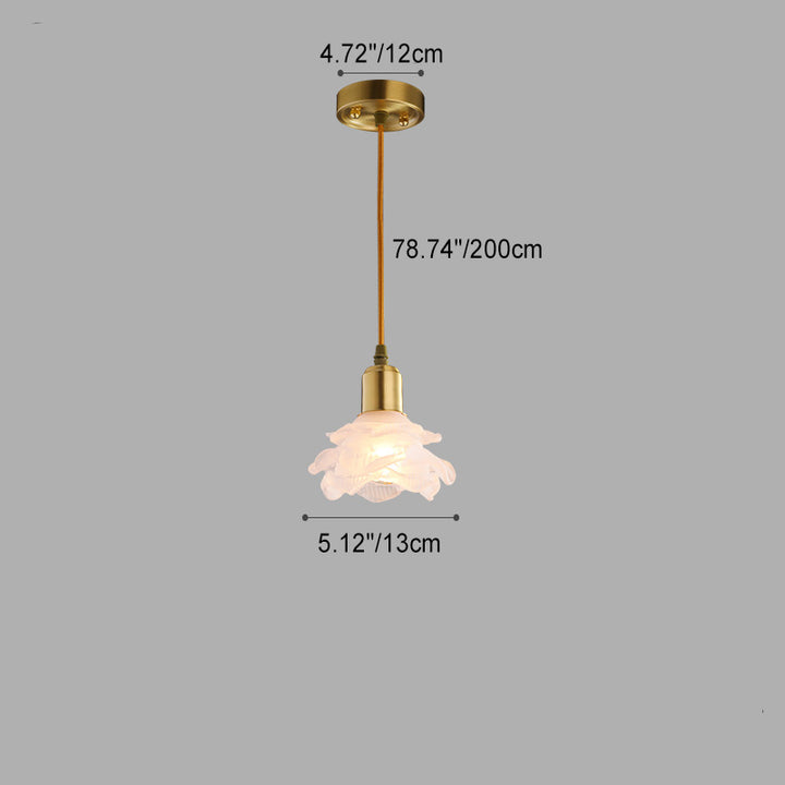 Modern Minimalist Flower Full Copper Frame Glass Shade 1-Light Pendant Light For Living Room