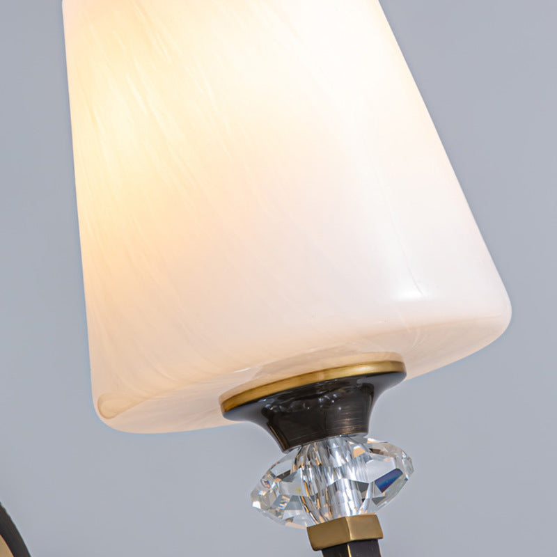 Modern Luxury Curved Pole Round Trapezoidal Candle Holder Full Copper Crystal Glass Shade 1-Light Wall Sconce Lamp For Living Room