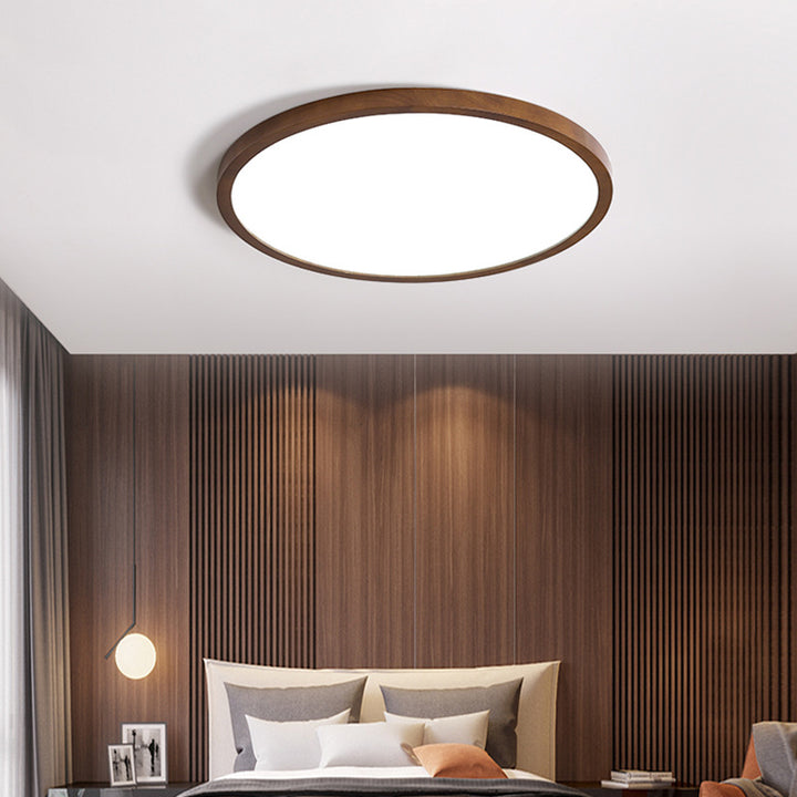 Moderne minimalistische runde Massivholzrahmen Acrylschirm LED Unterputz Deckenleuchte für Wohnzimmer 