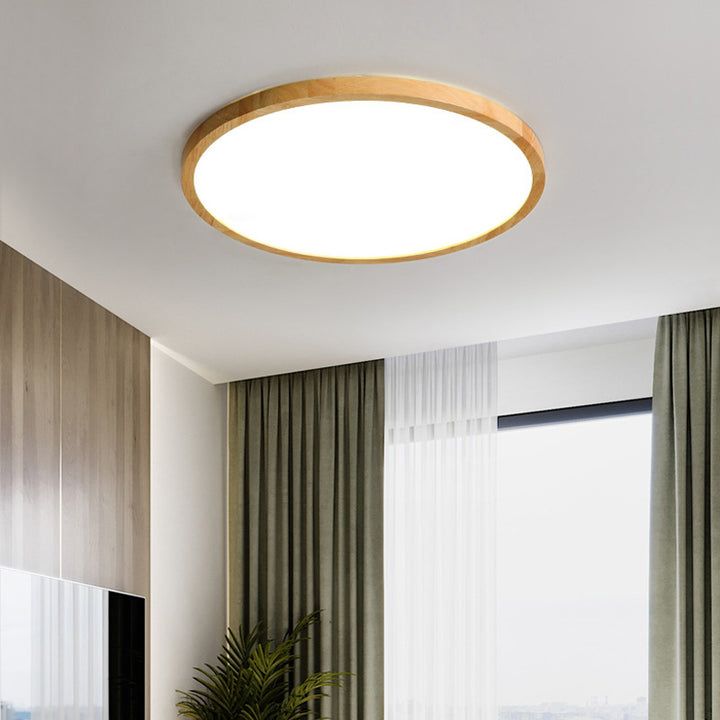 Moderne minimalistische runde Massivholzrahmen Acrylschirm LED Unterputz Deckenleuchte für Wohnzimmer 