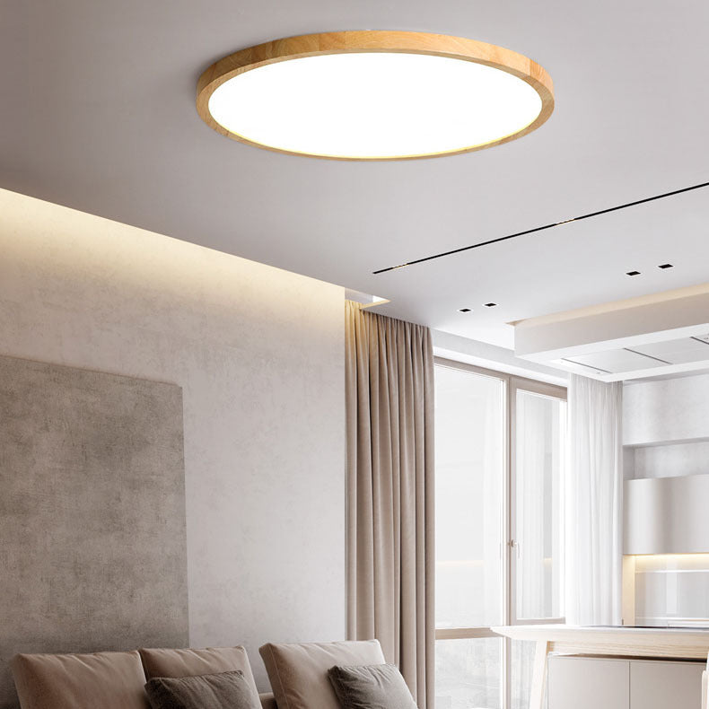 Moderne minimalistische runde Massivholzrahmen Acrylschirm LED Unterputz Deckenleuchte für Wohnzimmer 