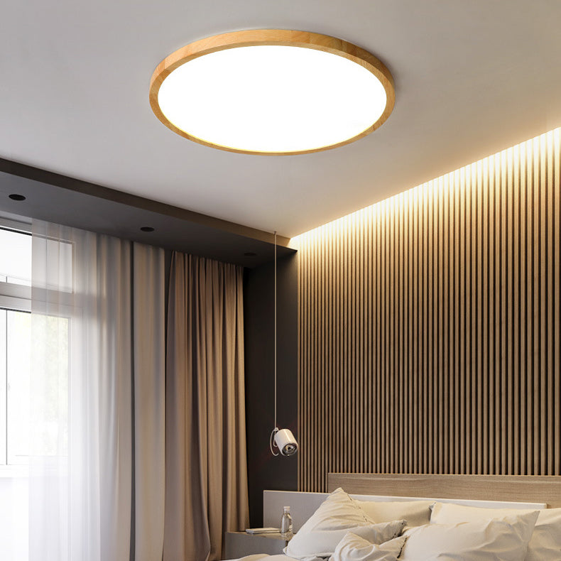 Moderne minimalistische runde Massivholzrahmen Acrylschirm LED Unterputz Deckenleuchte für Wohnzimmer 