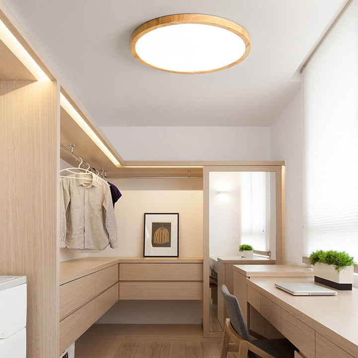 Moderne minimalistische runde Massivholzrahmen Acrylschirm LED Unterputz Deckenleuchte für Wohnzimmer 