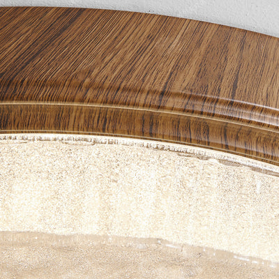 Plafonnier LED moderne minimaliste rond à ondulation d'eau avec cadre en fer à grain de bois et abat-jour en verre pour salon 