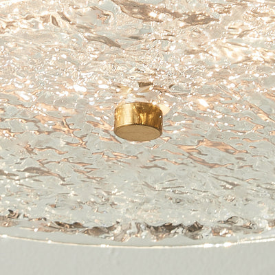 Plafonnier LED moderne minimaliste rond à ondulation d'eau avec cadre en fer à grain de bois et abat-jour en verre pour salon 