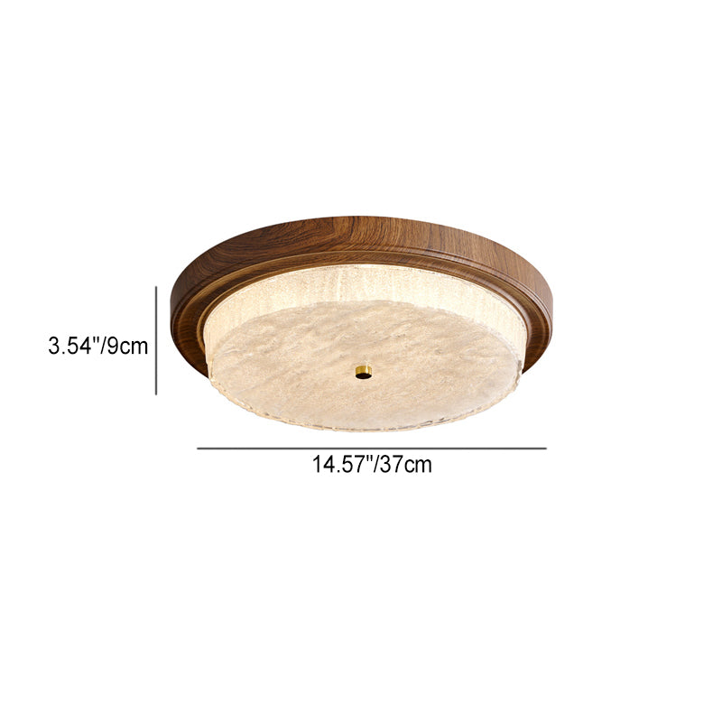 Moderna Minimalista Redonda Agua Ondulada Grano de Madera Marco de Hierro Pantalla de Vidrio LED Luz de Techo Empotrada para Sala de Estar 