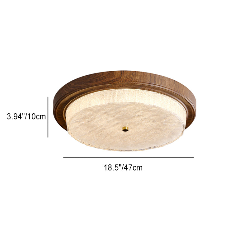 Moderna Minimalista Redonda Agua Ondulada Grano de Madera Marco de Hierro Pantalla de Vidrio LED Luz de Techo Empotrada para Sala de Estar 