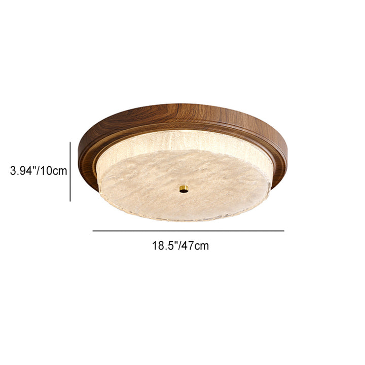 Moderna Minimalista Redonda Agua Ondulada Grano de Madera Marco de Hierro Pantalla de Vidrio LED Luz de Techo Empotrada para Sala de Estar 